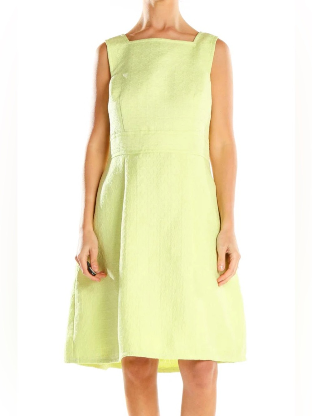 *HEIDI WEISEL* Lt. Yellow-Green Textured Sleeveless Fit-and-Flare Dress Size 8